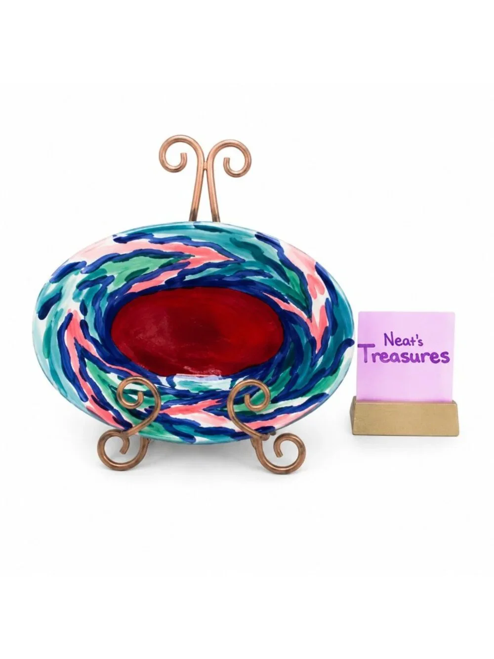 Gail Pittman FLAME Red Green Blue Wavy Line Band Ceramic 11.5